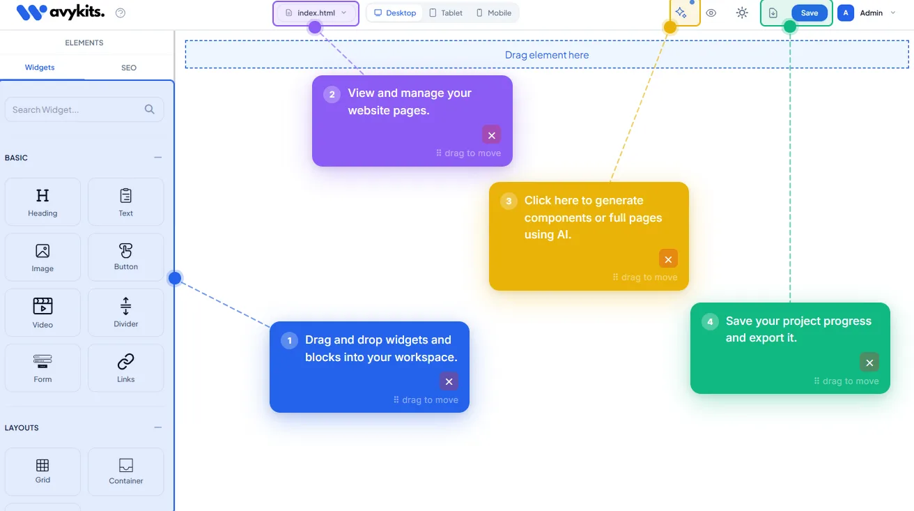 WavyKits AI Website Builder - Dashboard walkthrough and feature overview